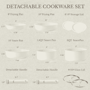 11 pcs kitchen cookware sets with detachable handle